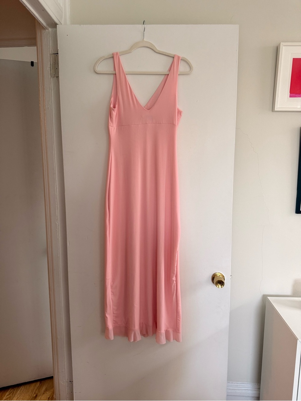 Pink V-Neck Ruffle Slip Dress - Picture 3 of 4
